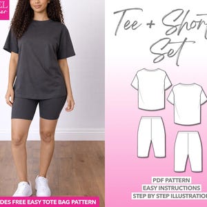 Tee and Biker Shorts Sewing Pattern: Loungewear Set (PDF Pattern, XS-XXXL)