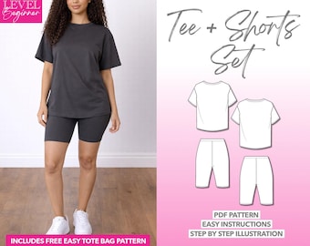 Tee and Biker Shorts Sewing Pattern: Loungewear Set (PDF Pattern, XS-XXXL)