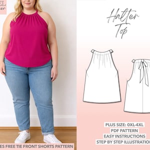 Plus Size Halter Top Sewing Pattern PDF (0XL-4XL) - Includes Bonus Shorts Pattern