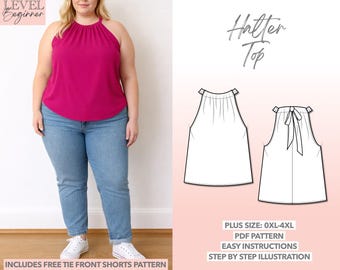 Halter Top Sewing Pattern, Plus Size Pattern, Blouse Sewing Pattern, Women Top Pattern, Plus Size Women Pattern, Easy PDF Pattern, 0XL–4XL