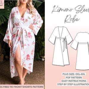 Plus Size Robe Sewing Pattern 0XL-4XL Kimono Sleeve Robe Pattern Women Sewing Pattern Maxi Robe PDF Pattern Kimono Jacket Sewing Pattern PDF