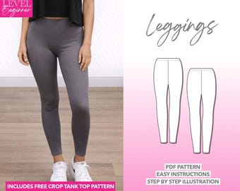 Easy Leggings Sewing Pattern Women PDF Pattern Pants Sewing Pattern PDF Stretch Pants Yoga Pants Pattern Workout Pants Athletic Pants Active