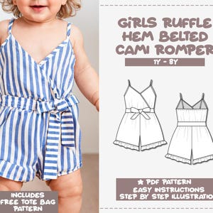 Girls Ruffle Hem Cami Romper Sewing Pattern (PDF Pattern)