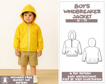 Boys Hoodie Jacket Sewing Pattern 4Y-7Y (PDF Pattern)
