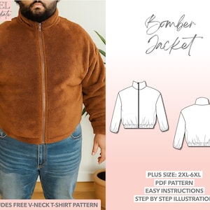 Plus Size Mens Bomber Jacket Sewing Pattern (PDF Download, 2XL-6XL)