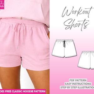 Mönster för mjukisshorts Mönster för gymshorts Mönster för träningsshorts Loungeshorts Stickade shorts Damshorts Shorts med dragsko Enkelt mönster