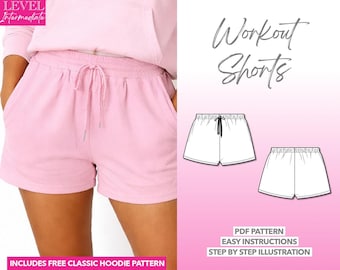 Sweat Shorts Sewing Pattern Gym Shorts Pattern Workout Shorts Pattern Lounge Shorts Knit Shorts Women Shorts Drawstring Shorts Easy Pattern