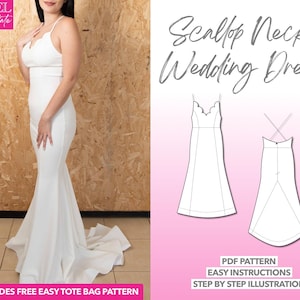 Mermaid Hem Wedding Dress Sewing Pattern: Scallop Neck Cami (PDF Download, XS-XXXL)