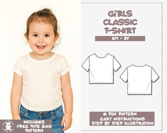 Girls T-Shirt Sewing Pattern Baby Tee PDF Pattern Kids Tee Shirt Sewing Pattern Knit Top Pattern Classic Tee Sewing Pattern T-Shirt Pattern
