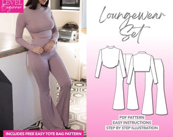 Loungewear Set Sewing Pattern: Crop Top & Knit Leggings (PDF Download, XS-XXXL)