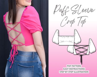 Puff Sleeve Crop Top Sewing Pattern Milkmaid Top Pattern Women Top Sewing Pattern PDF Pattern Top Blouse Crop Top Sewing Pattern