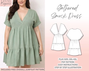 Robe tunique grande taille, robe froncée, robe d'été, patron de couture facile pour robe cintrée, patron de couture pour robe en lin femme