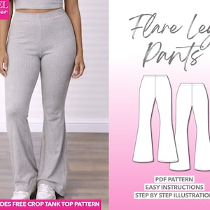 Hosen-Schnittmuster, Schnittmuster für weite Hosen, Schnittmuster für Sportleggings, Schnittmuster für ausgestellte Hosen, Stretchhosen-Schnittmuster, Strickhosen-PDF, Yogahosen