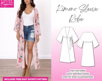 Kimono Sleeve Robe Sewing Pattern, Maxi Robe (PDF Pattern)
