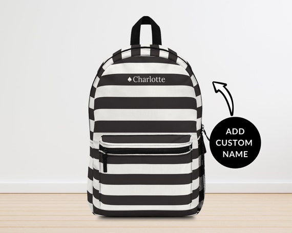 Personalized Black White Striped Backpack Back to School Gift Etsy