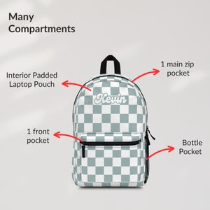 Custom Name Retro Blue Checkered Backpack Purse Women, Large Backpack ...