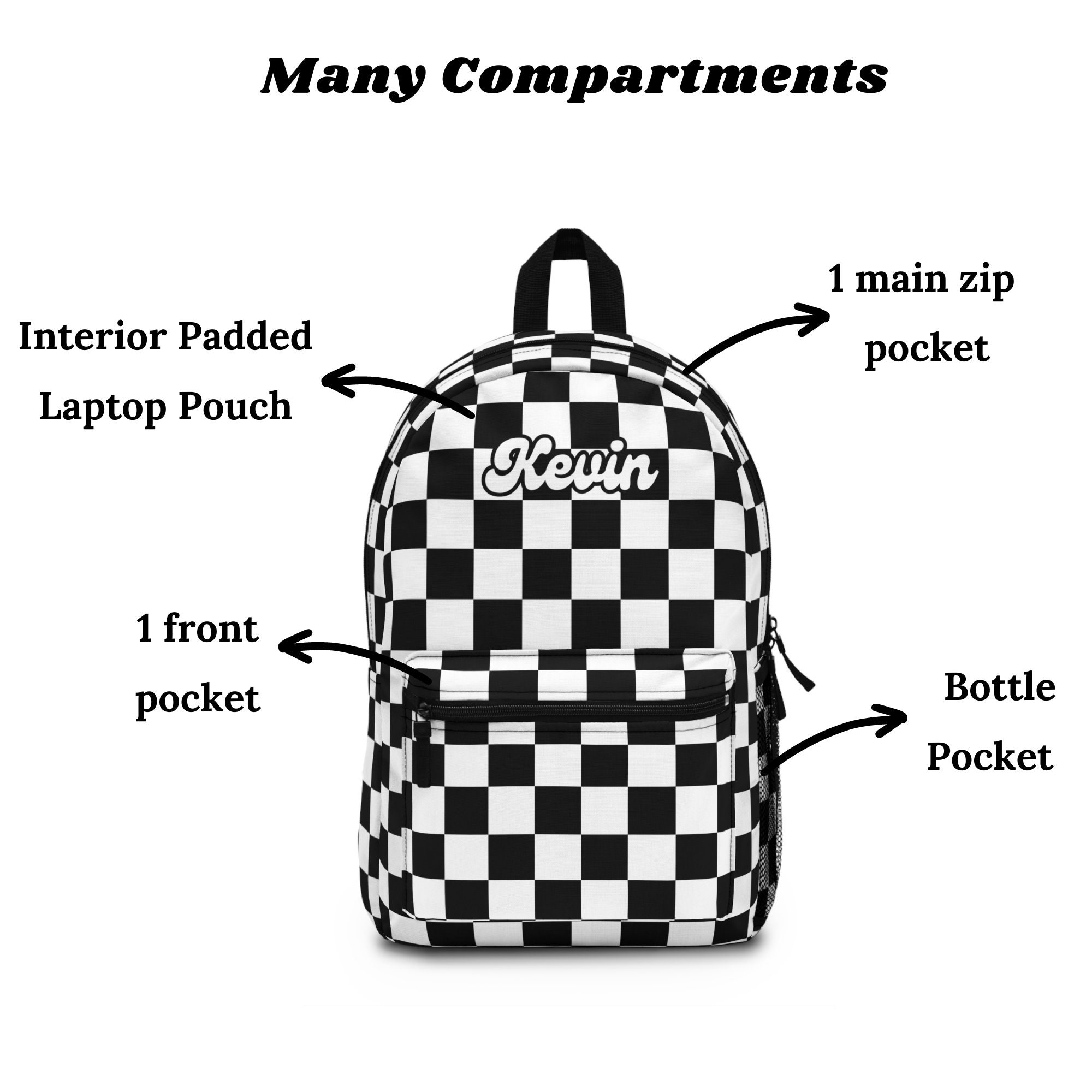 Retro Black & White Checkered Backpack Women, Large Backpack for Boys ...