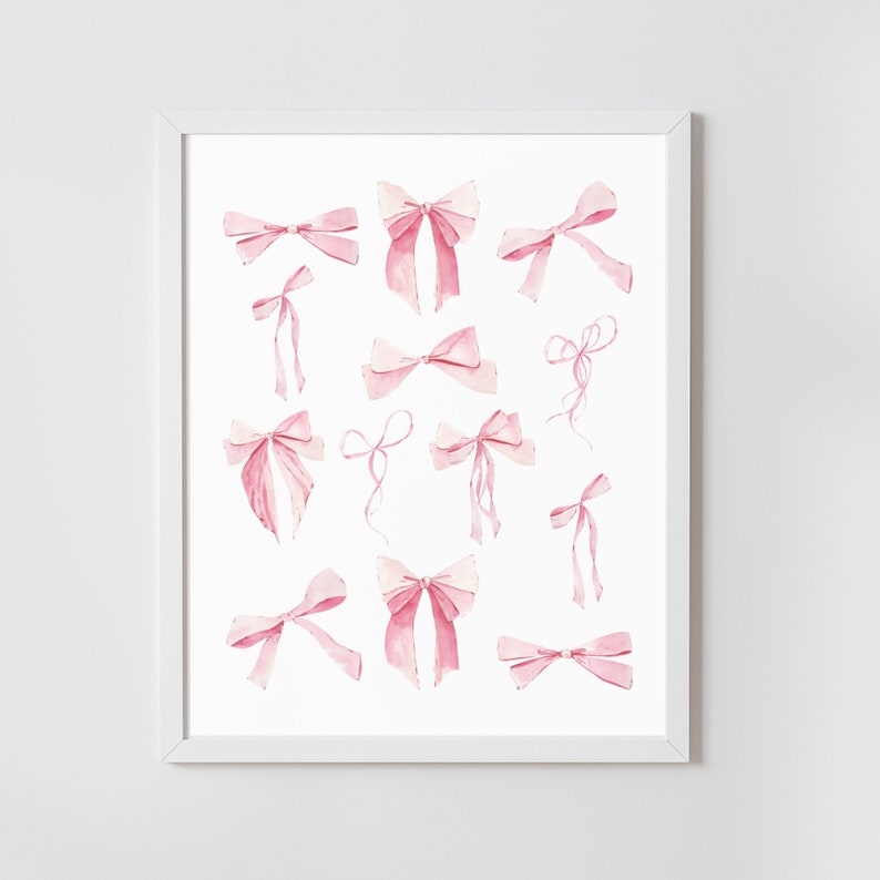 Trendy Watercolor Ribbon Bows Wall Art, Pink Coquette Room Decor, Coquette Vanity Decor ...