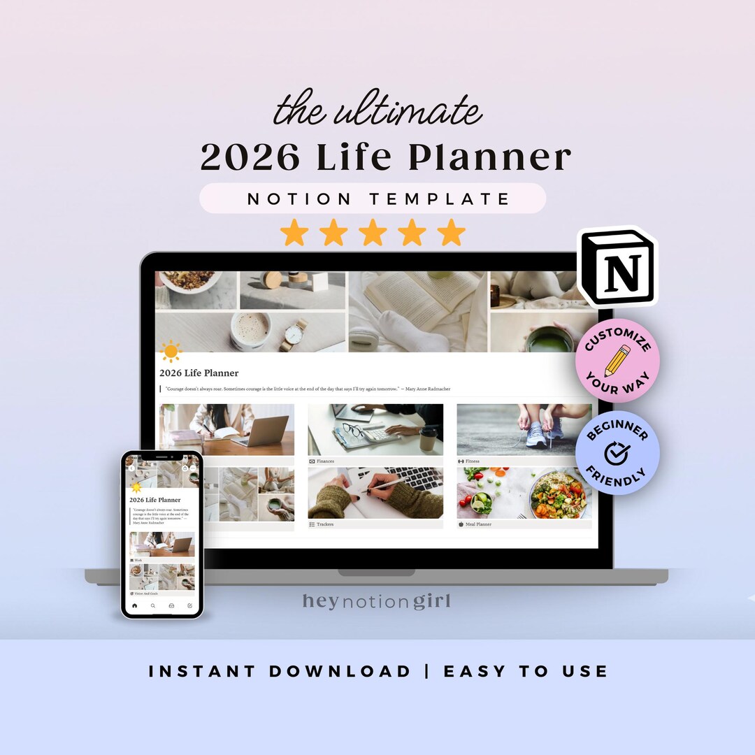 Notion 2026 Life Planner Template | Digital Dashboard - Etsy Canada