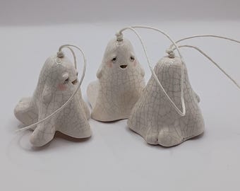 Hand-Painted Ceramic ghosts .Whimsical Halloween small  Sculpture. Airplant holder