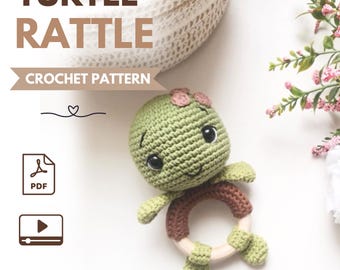 Crochet turtle rattle pattern | Baby rattle amigurumi PDF | Sea creature crochet toy pattern