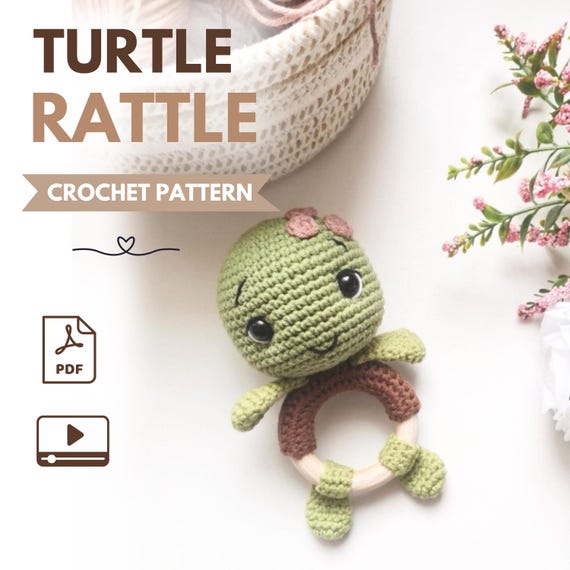 Crochet turtle rattle pattern | Baby rattle amigurumi PDF | Sea creature crochet toy pattern