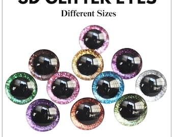 Ojos de seguridad 3D con purpurina para amigurumi / Ojos de plástico multicolor de 16 mm, 18 mm y 20 mm para juguetes de ganchillo