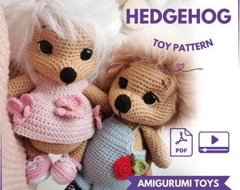 Pastel crochet hedgehog pattern | Amigurumi toy pattern | Stuffed animal crochet tutorial | Girl and Boy hedgehog PDF pattern
