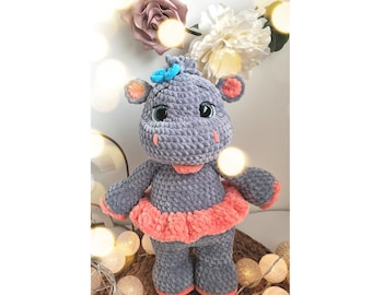 Crochet hippo plush toy | Soft toy gift for baby girl | Crochet hippo stuffie | Pet hippo gift |Adorable stuffed baby hippo toy