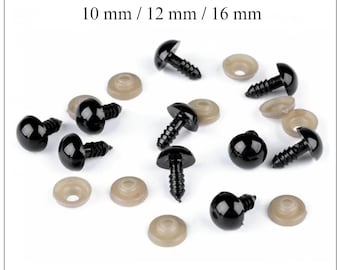 Sicherheitsaugen für Amigurumi | Schwarze Kunststoffaugen 10 mm, 12 mm & 16 mm für Häkelspielzeug und Puppen