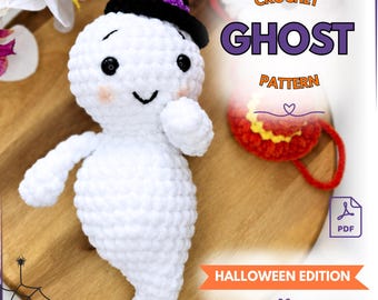 Crochet ghost pattern | Halloween amigurumi pattern | No sew ghost crochet | Easy plush ghost toy | DIY Halloween decor