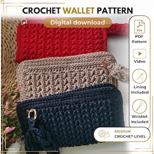 Crochet wallet pattern | Card holder tutorial | Crochet clutch bag | Coin zipper purse pattern | Crochet wristlet included