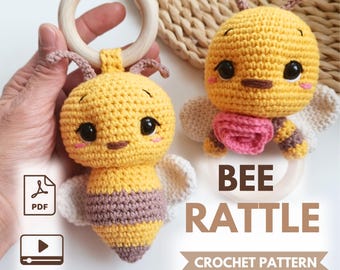 Crochet bee rattle pattern | Crochet bee toy | Amigurumi bee pattern | Baby crochet toy