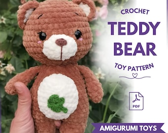 Teddy bear crochet pattern | No sew amigurumi bear | Plush toy PDF tutorial | Easy crochet pattern