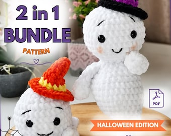Paquete de patrones de fantasmas a crochet / Patrón PDF de amigurumi de Halloween / Tutorial de crochet de fantasma 2 en 1 / Patrón de juguete de peluche espeluznante