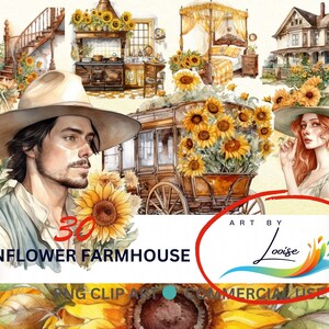 Sunflower Farmhouse Stationery Sets: PNG Printable Digital Watercolor for Journalling,Sublimation,Clipart,DIY Crafts,Stationery and Ephemera