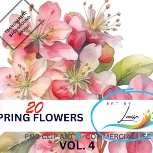 Spring Watercolor Flower Illustrations, Digital Images - with Transparent Background, PNG Sublimation, Instant Download,Digital Scrapbooking