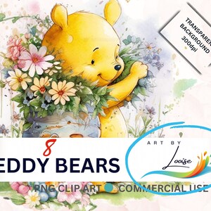 Arquivos PNG de ursinhos de pelúcia, cartões comemorativos, designs de sublimação, pacote de folhas de adesivos para diário de lixo, planejador digital, impressão sob demanda