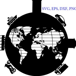 World transportation svg, world map svg, map with bus, train, ship svg, files for cricut