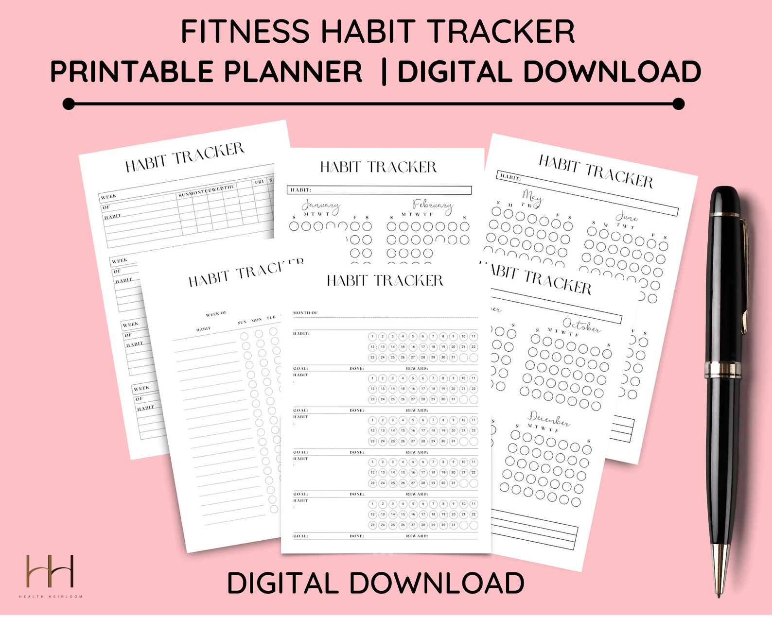 Fitness Habit Tracker Printable Habit Tracker Digitalyearly, Monthly ...