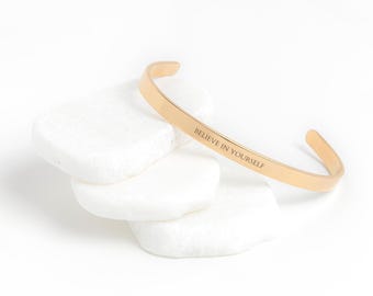 Inspirational Mantra Bracelet Believe In Yourself Cuff Bracelet Encouragement Gift