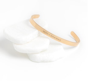 Schützen Sie Ihren Frieden Armband Zitat Armband verstellbar Manschette Armband Frieden Armband psychische Gesundheit Geschenk