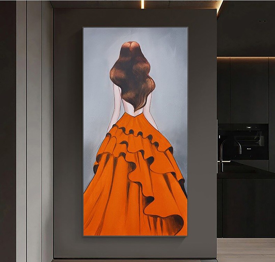 Fashion Illustrator Oil Painting on Canvas, Dress Beauty Large Wall Artwork, Handmade Paintings