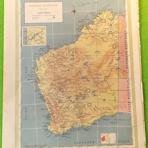 Vintage-Karte. Westaustralien/Südaustralien. Australien.