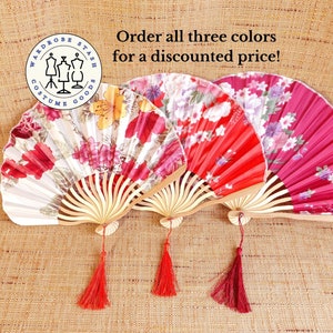 Scallop Folding Fan Floral Print Leaf Fan Silk Bamboo Fan Folding Flowers Chinese Japanese Silk Fan Asian Red