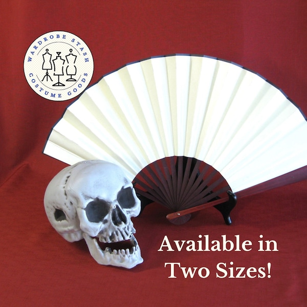 Ivory Silk Paper Chinese Hand Fan Folding Fan Costume Renaissance Festival Fair SCA LARP Mans Fan Bamboo SCA Samurai Costume Fan, Two Sizes