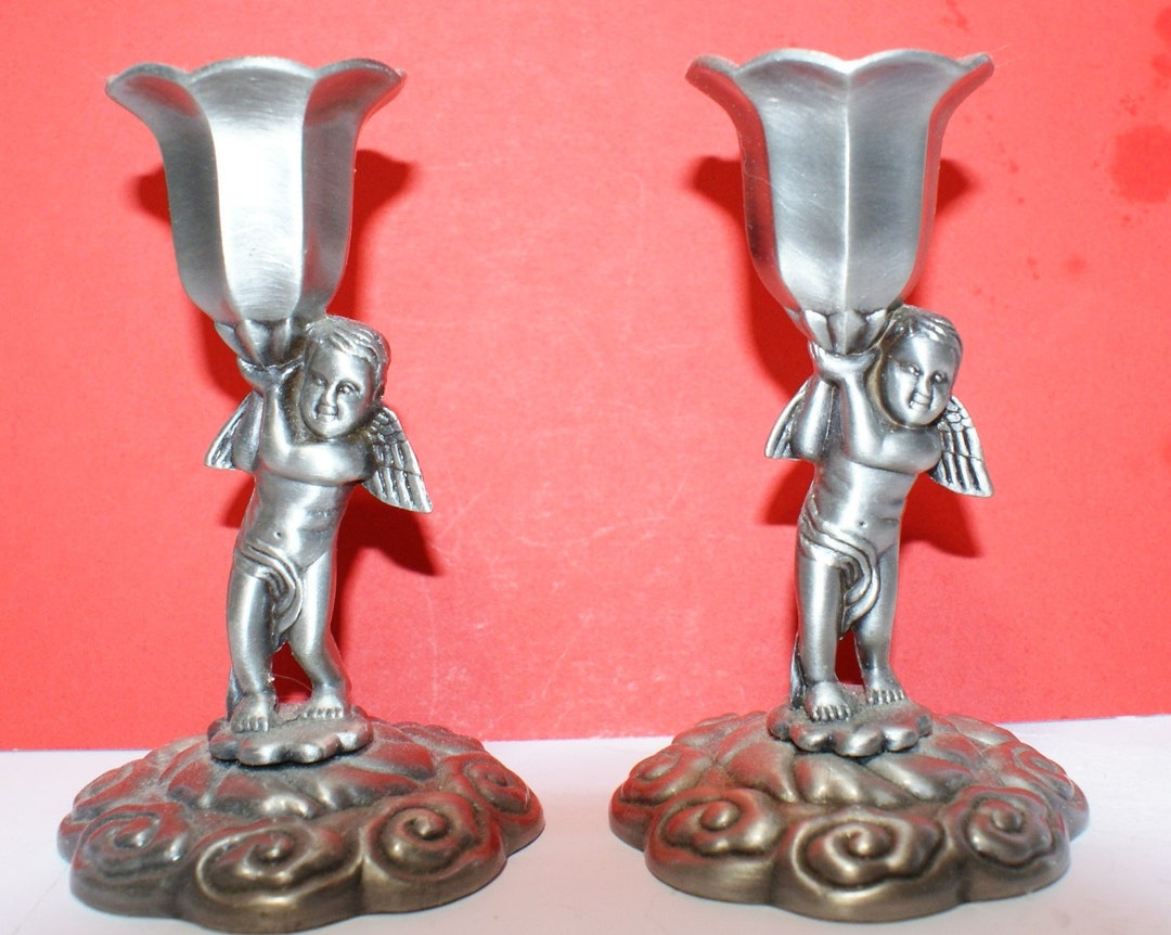Vintage Angel Candle Holder Metal Zinc Alloy Candlestick 2pcs Etsy