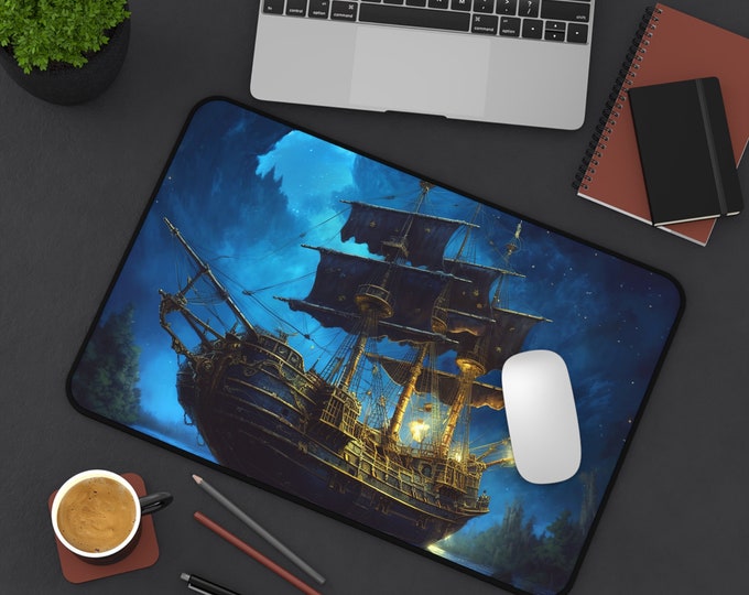 Featured listing image: Naval ships in the Night Desk Mat , Desk mat pad, Custom desk mat, Marine desk mat, Keyboard desk mat pad, Office desk mat, desk mouse pad.