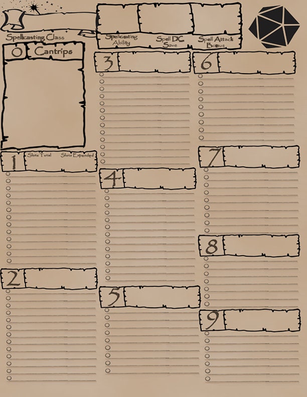 Handcrafted Vintage D&amp;D Character Sheet Bundle Printable - Etsy