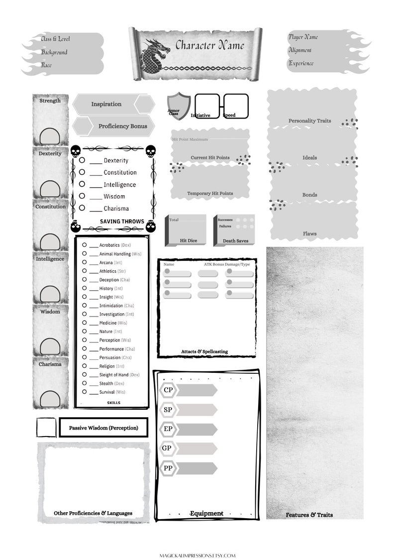 Dungeons and Dragons Character Sheet Bundle - Printable PDF - Printable ...